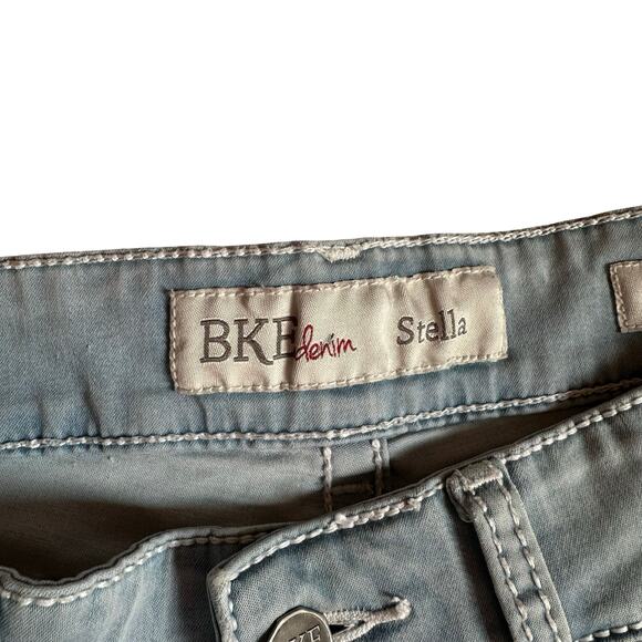 BKE Denim Stella Shorts Sz 28 | Light Wash Distressed Look Low Rise Jean Cutoffs - Picture 2 of 12